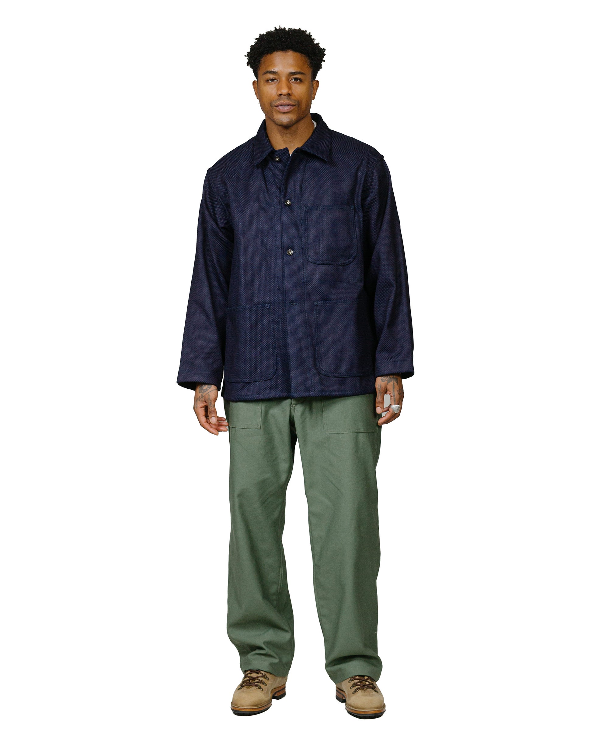 Engineered Garments Workaday Fatigue Pant Olive Cotton Reverse Sateen model full