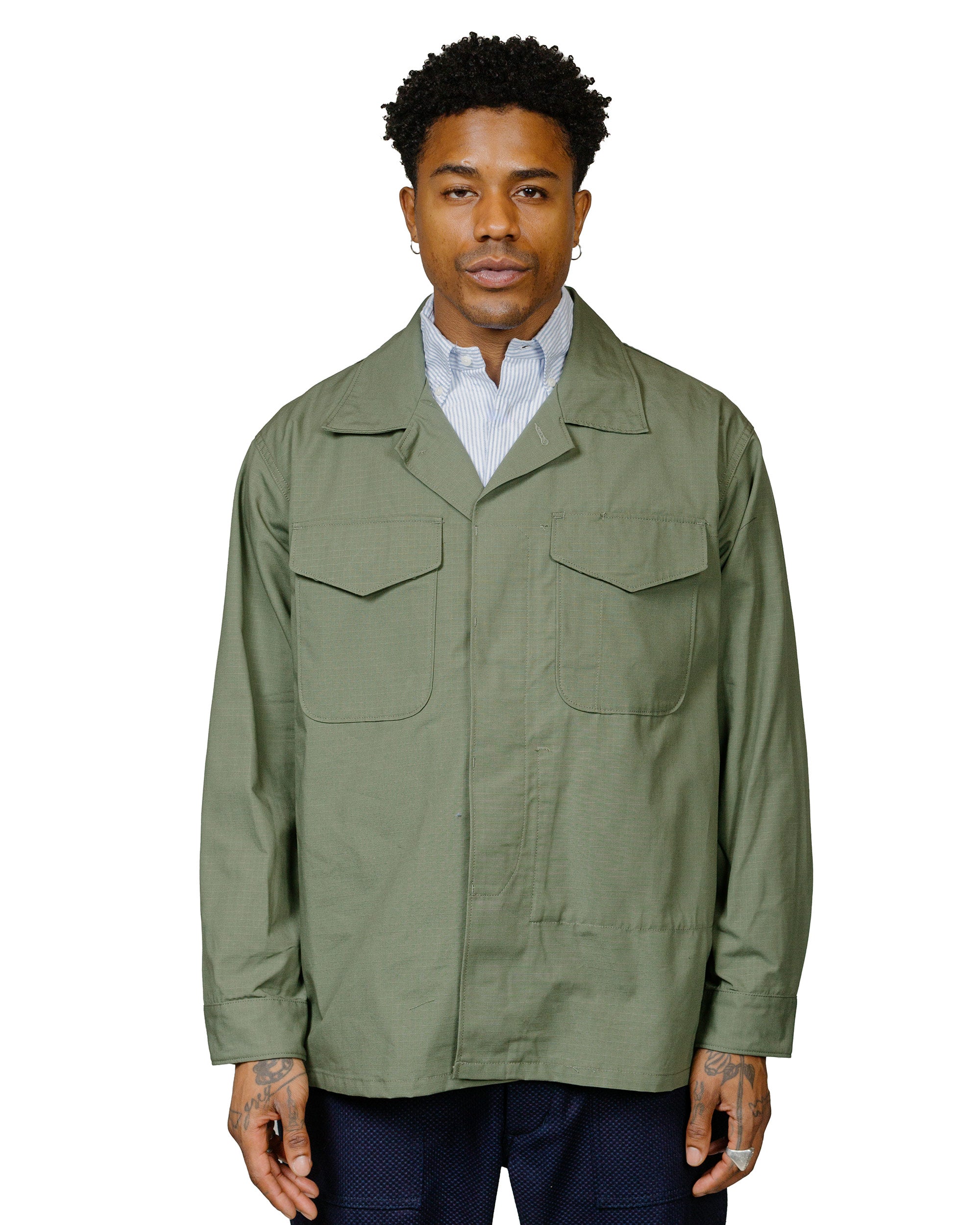 Engineered Garments Workaday MC Shirt Jacket Olive Cotton Ripstop