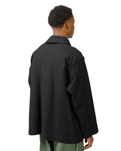 Engineered Garments Workaday Shawl Collar Jacket Black Cotton Reverse Sateen model back