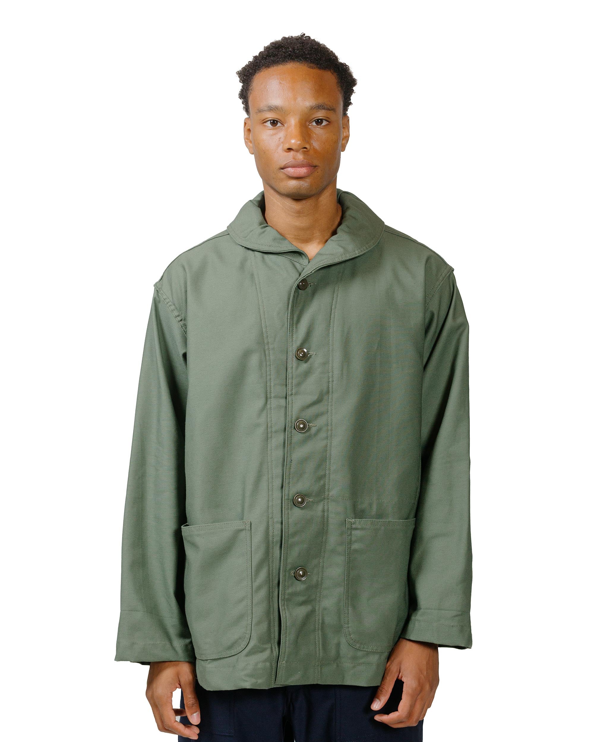 Engineered Garments Workaday Shawl Collar Jacket Olive Cotton Reverse