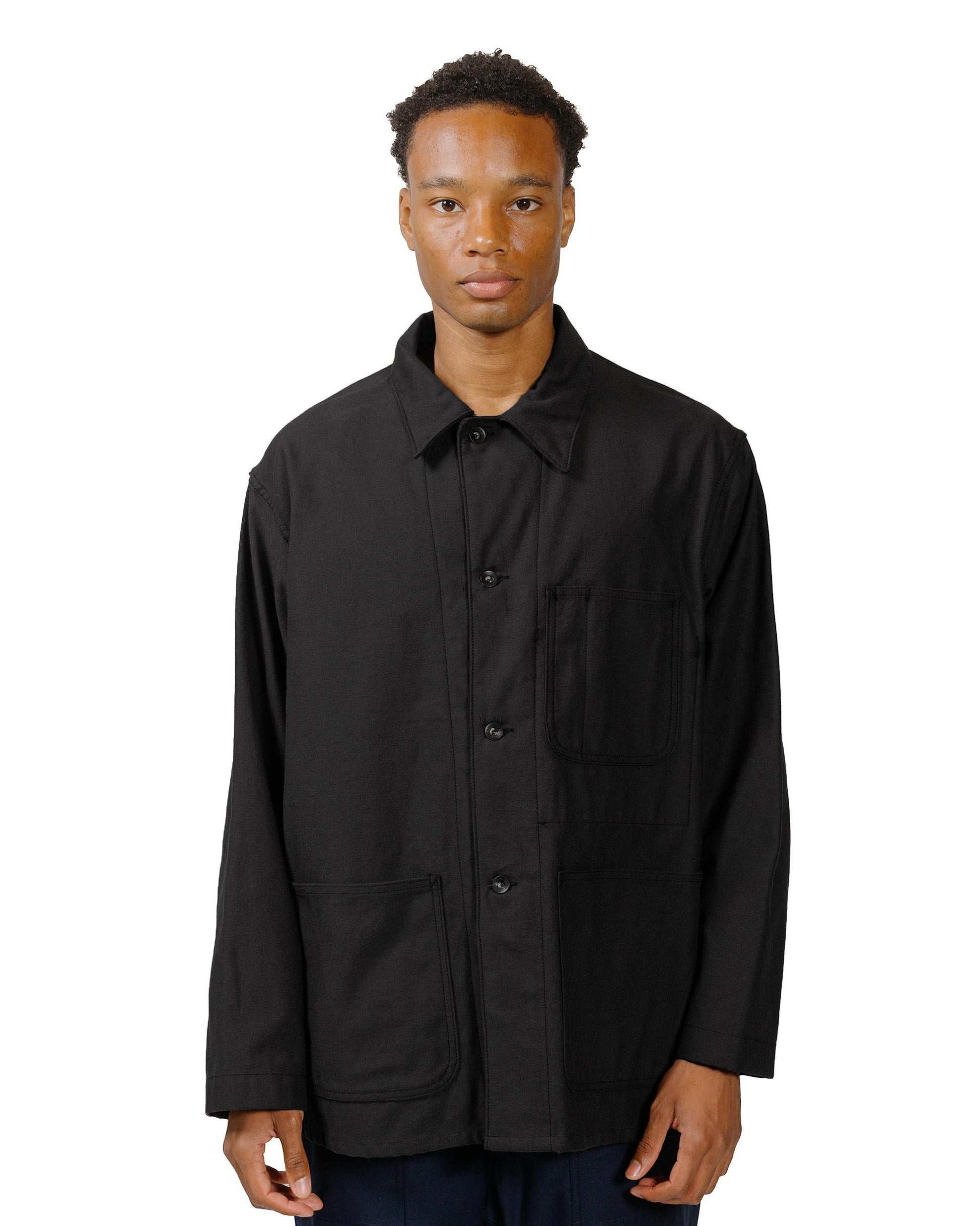 Engineered Garments Workaday Utility Jacket Black Cotton Reverse Sateen model front