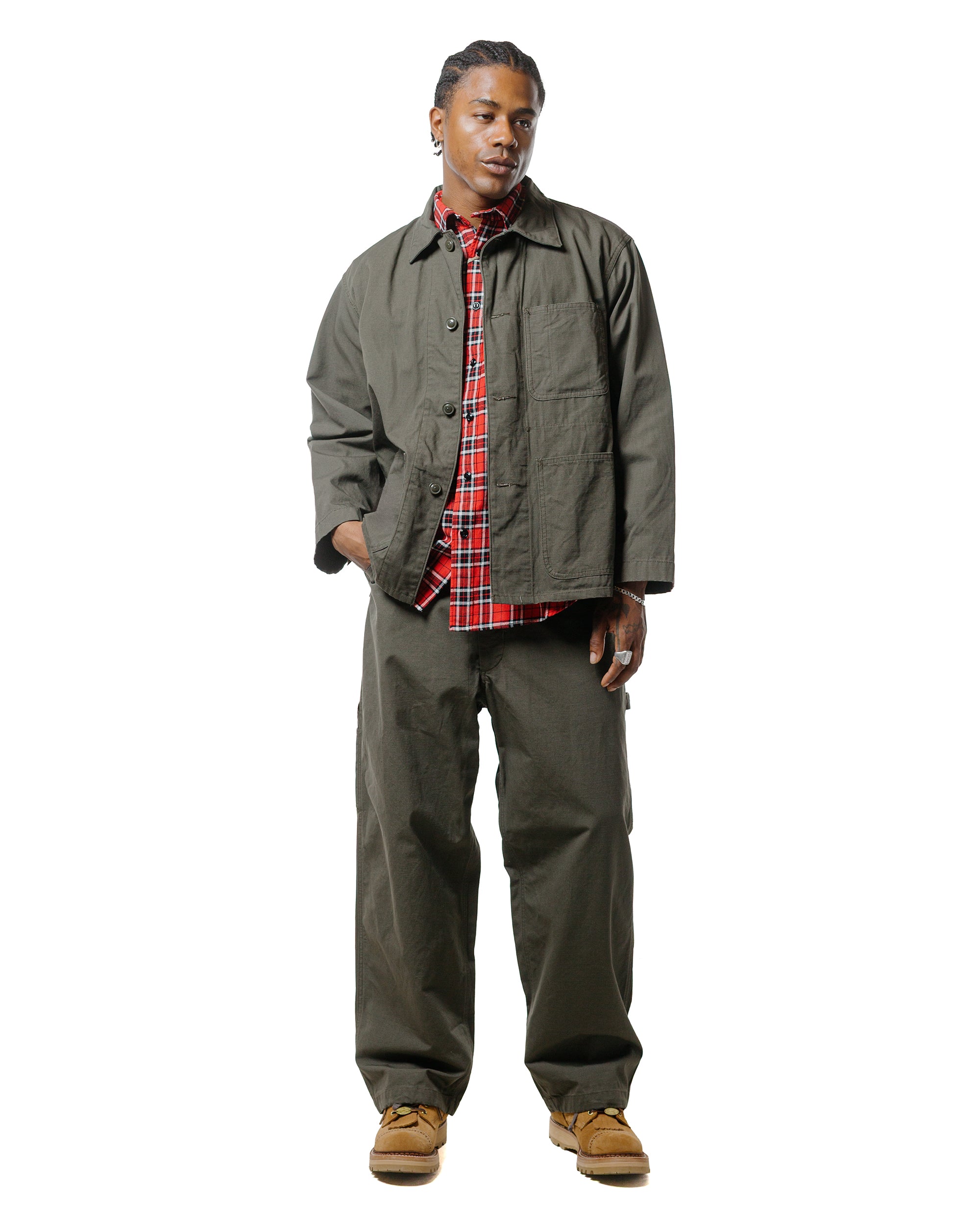 Engineered Garments Workaday Utility Shirt Red Cotton Twill Plaid