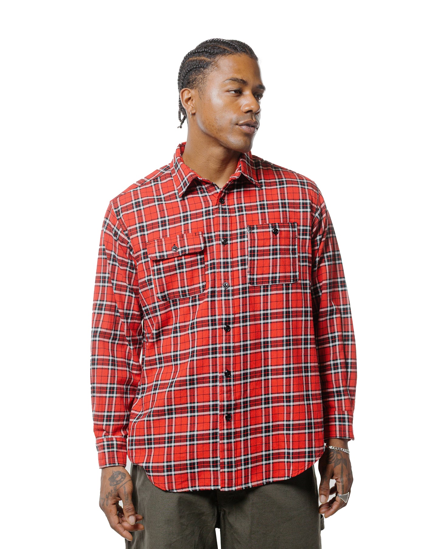 Engineered Garments Workaday Utility Shirt Red Cotton Twill Plaid