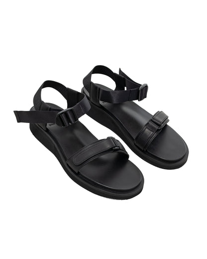 Footworks Leather Sandal Velcro Strap Black