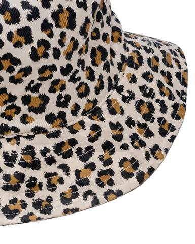 Found Feather 1 Panel Military Sun Hat Cotton Printed Twill Beige Leopard