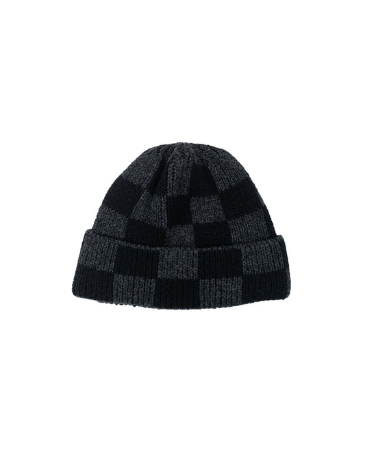 Found Feather Checker Beanie Italian Donegal Wool Black