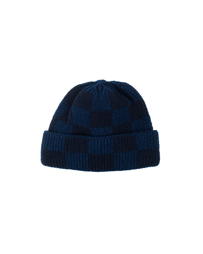 Found Feather Checker Beanie Italian Donegal Wool Navy