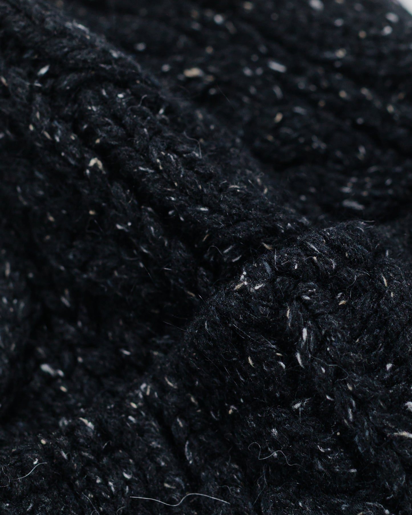 Found Feather Chunky Cable Knit Beanie Italian Donegal Wool Black