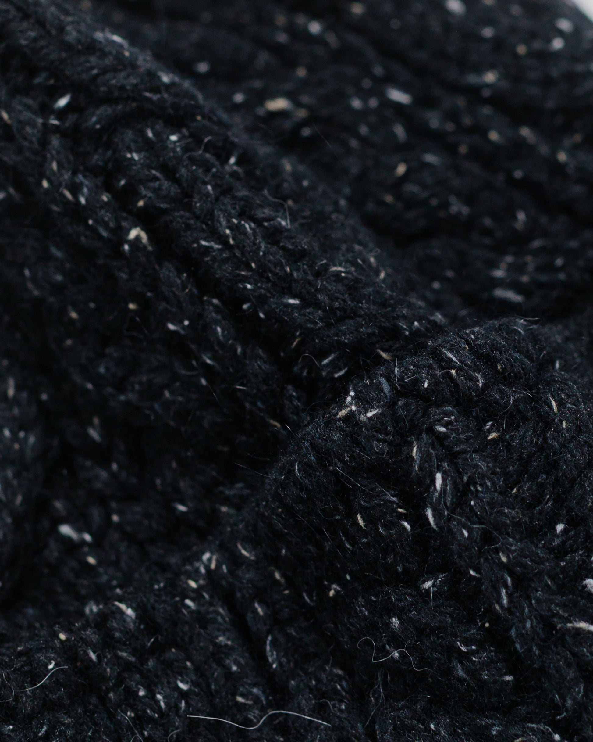 Found Feather Chunky Cable Knit Beanie Italian Donegal Wool Black