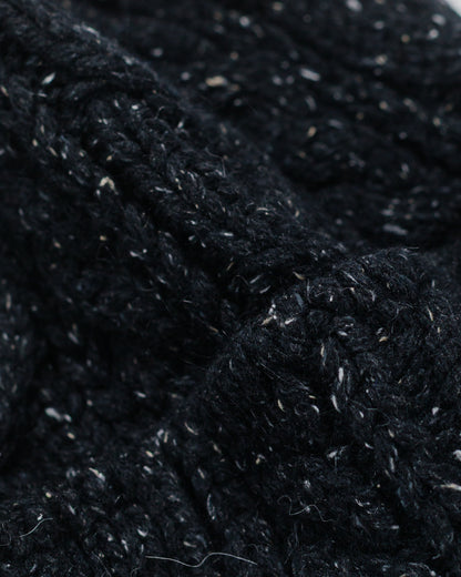 Found Feather Chunky Cable Knit Beanie Italian Donegal Wool Black