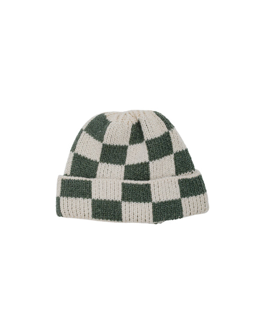 Found Feather Lost & Found Checker Beanie Italian Donegal Wool Moss