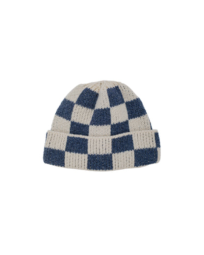 Found Feather Lost & Found Checker Beanie Italian Donegal Wool Navy