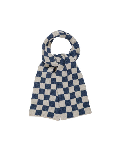 Found Feather Lost & Found Checker Scarf Italian Donegal Wool Navy