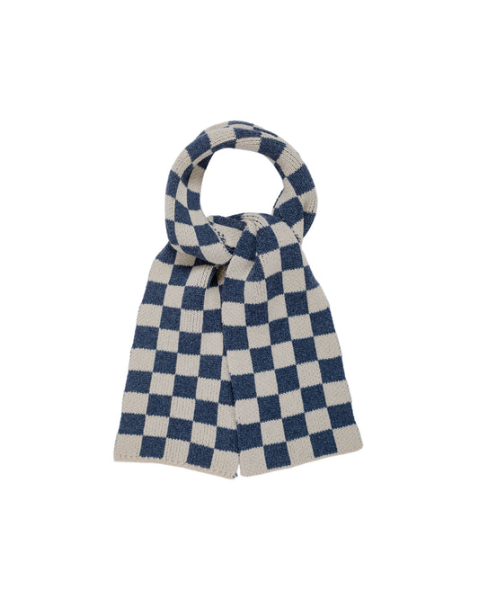 Found Feather Lost & Found Checker Scarf Italian Donegal Wool Navy