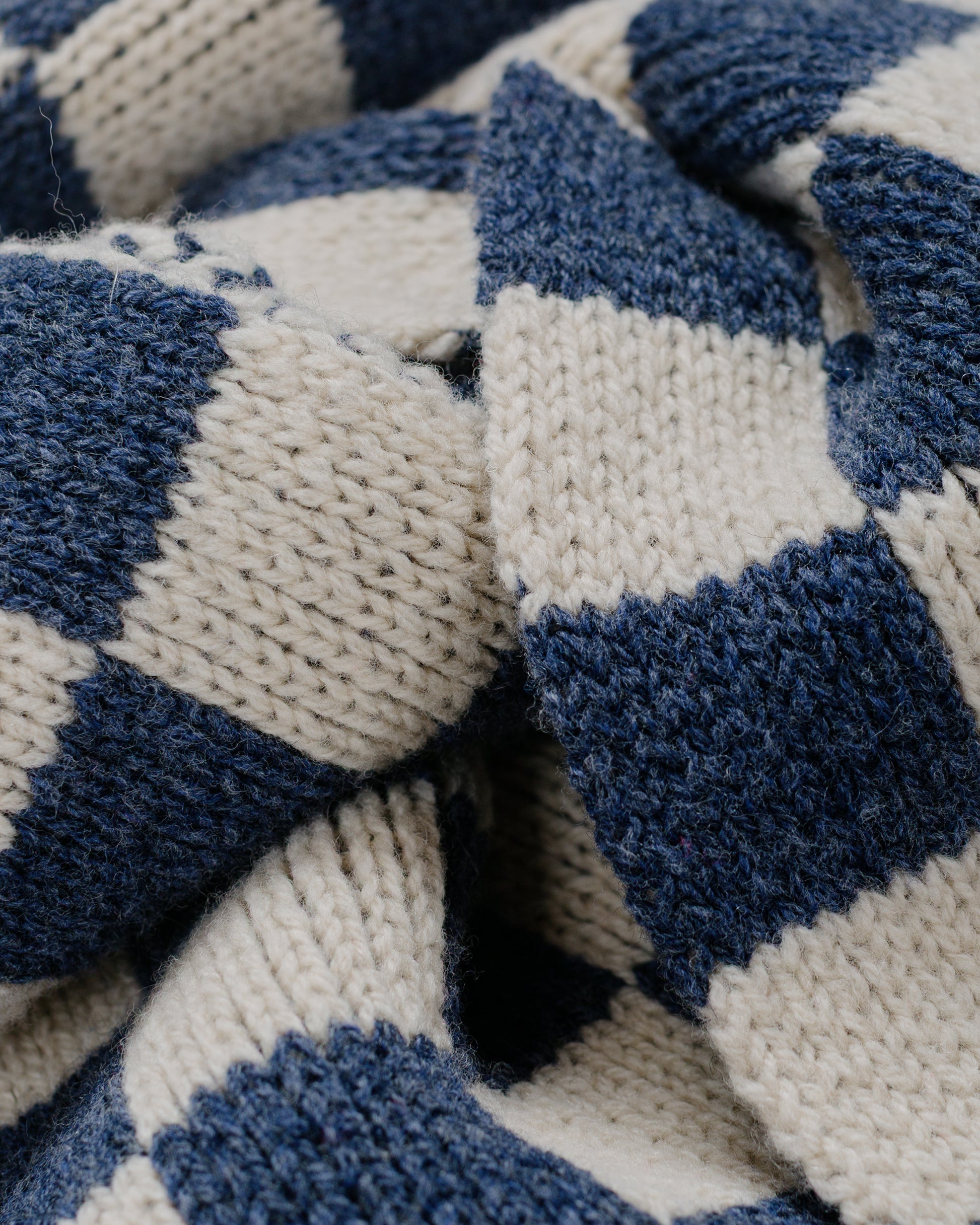 Found Feather Lost & Found Checker Scarf Italian Donegal Wool Navy