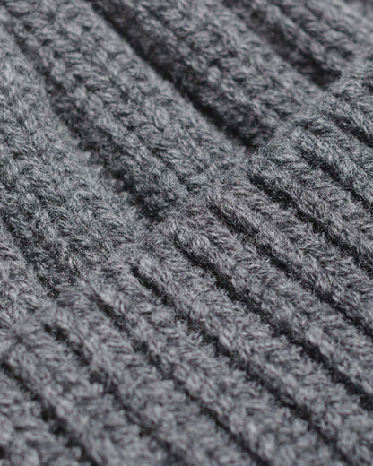 Found Feather Rib Beanie Italian Donegal Wool Charcoal fabric