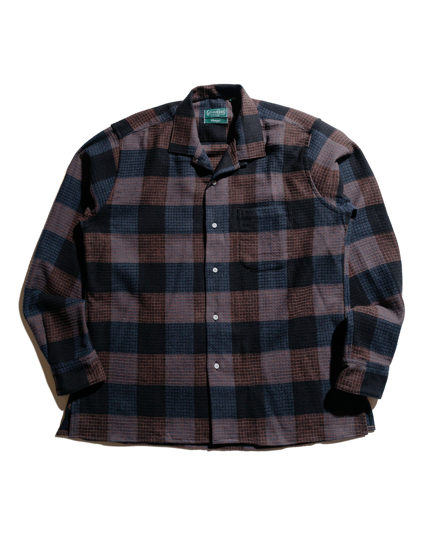 Gitman Vintage Bros. Black Brushed Waffle Check Camp Shirt