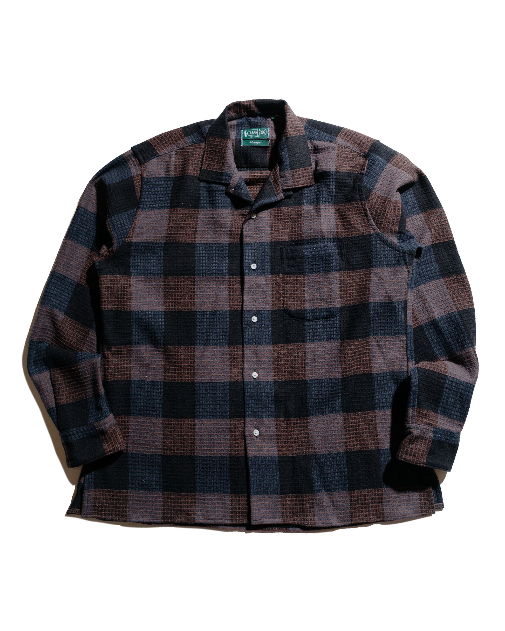 Gitman Vintage Bros. Black Brushed Waffle Check Camp Shirt