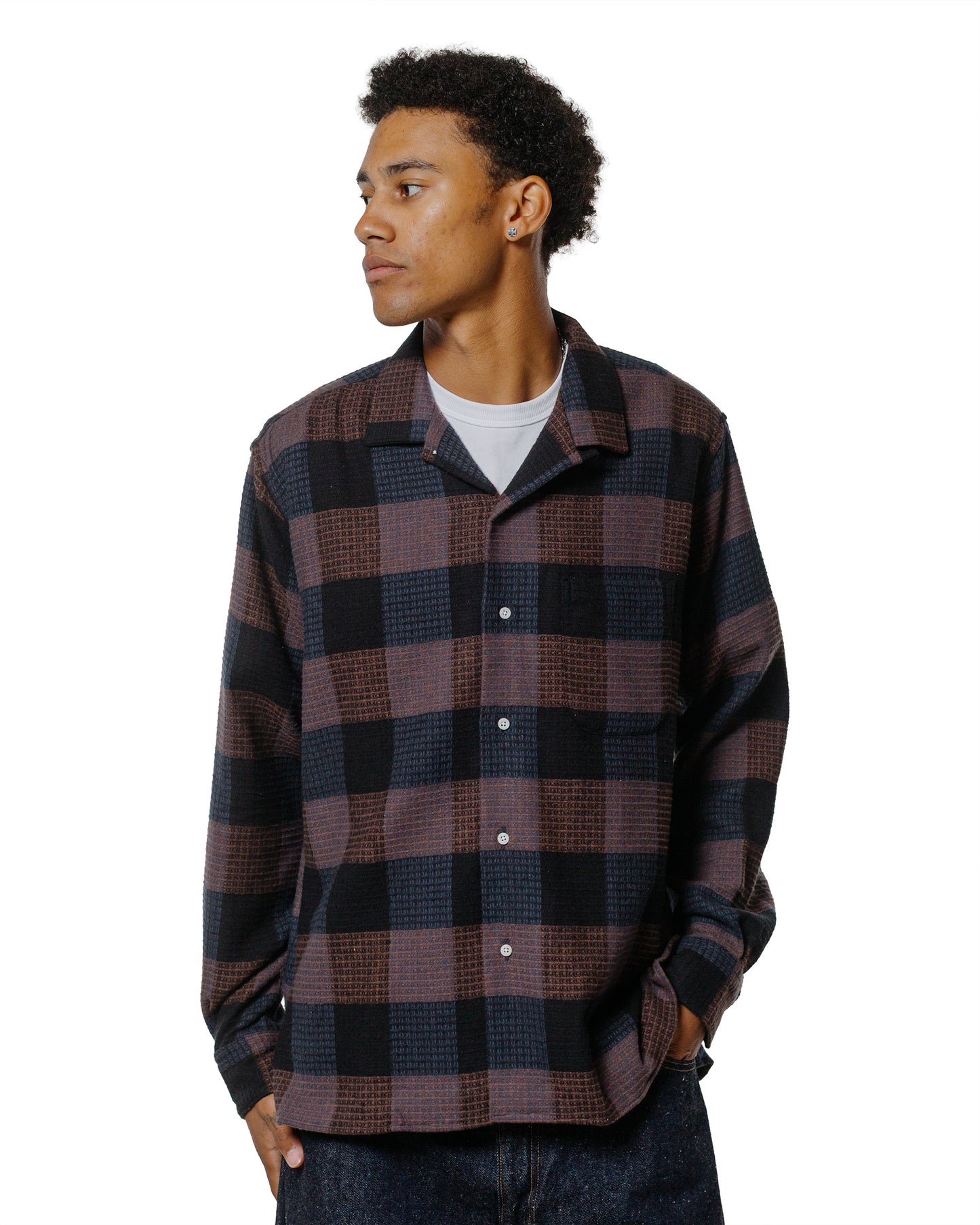 Gitman Vintage Bros. Black Brushed Waffle Check Camp Shirt