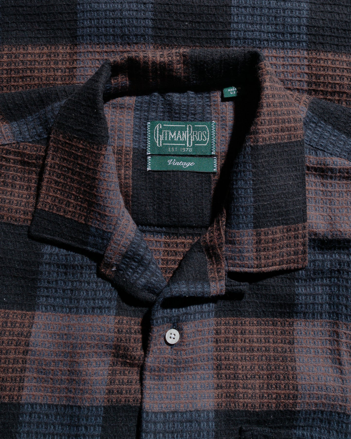 Gitman Vintage Bros. Black Brushed Waffle Check Camp Shirt