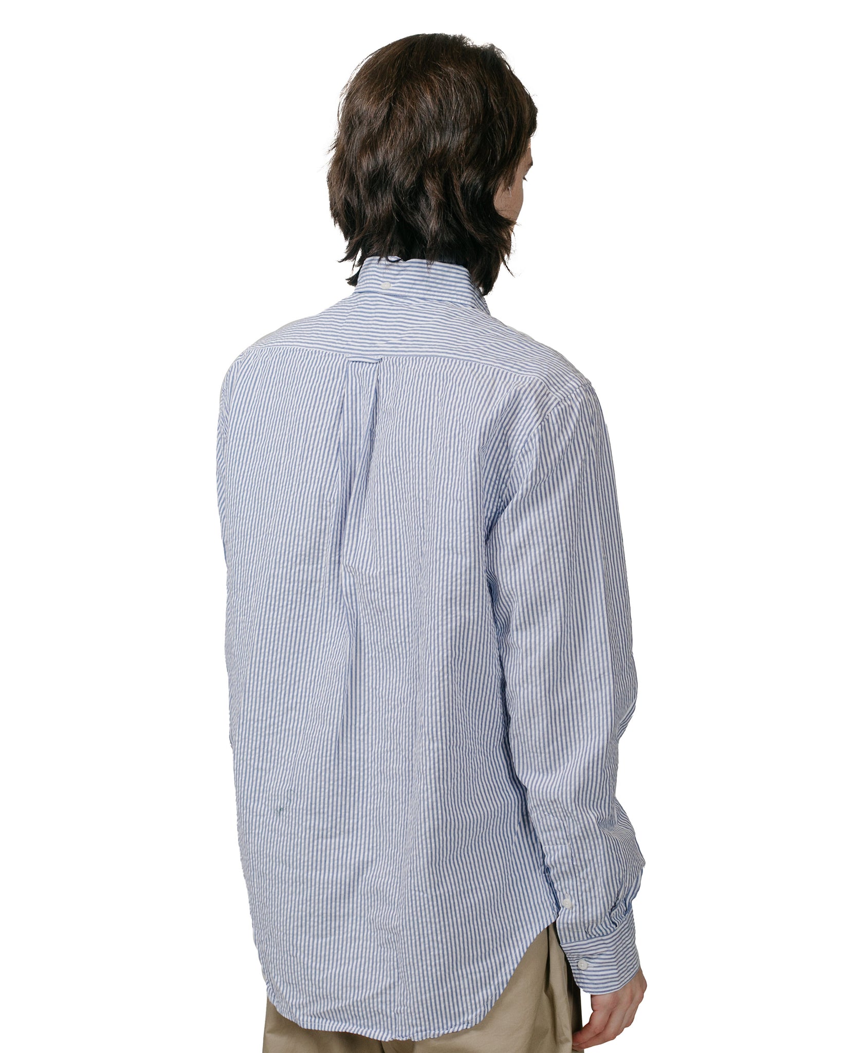 Gitman Vintage Bros. Blue Stripe Seersucker Shirt model back