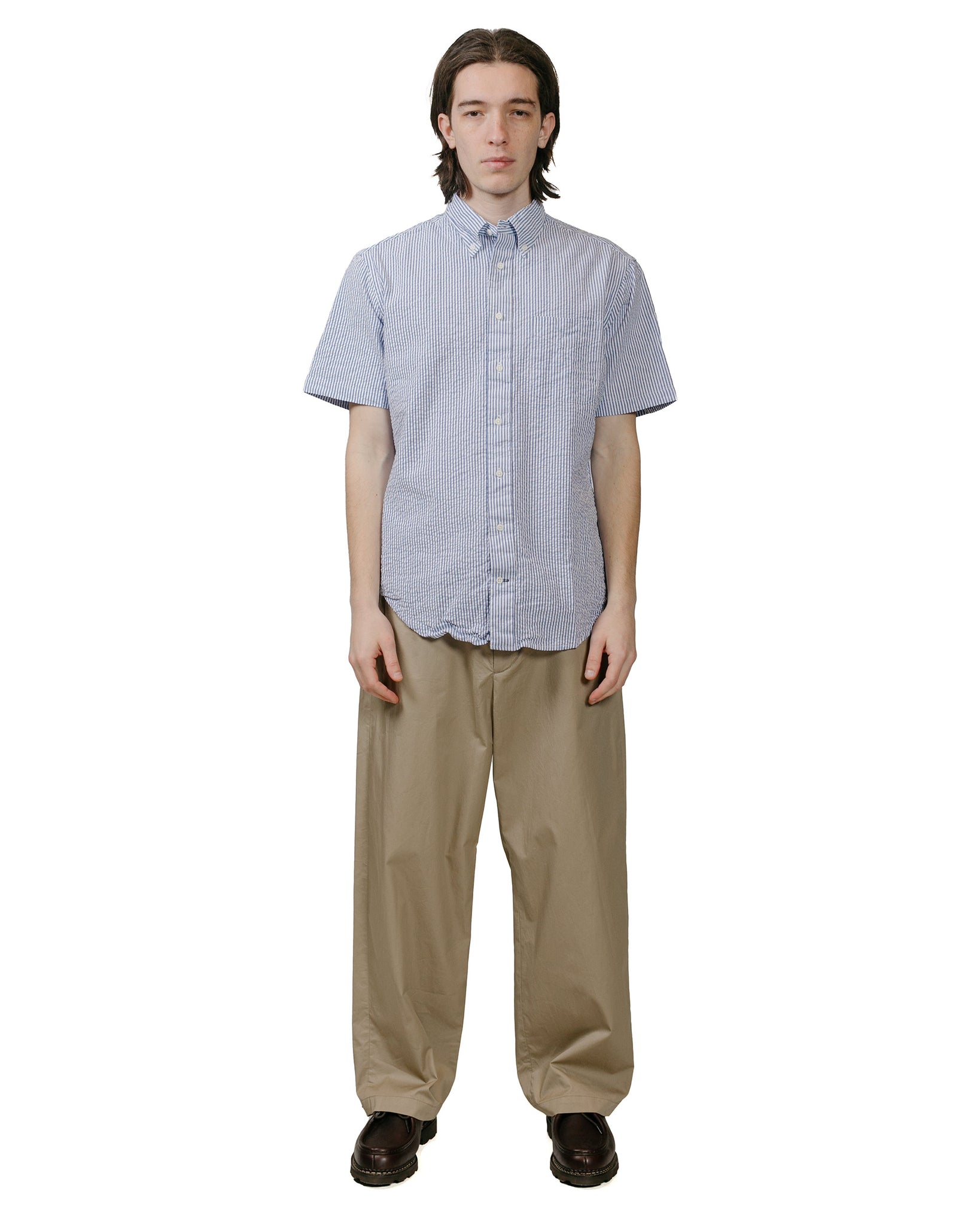 Gitman Vintage Bros. Blue Stripe Seersucker Short Sleeve Shirt model full