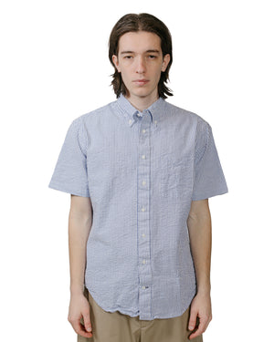 Gitman Vintage Bros. Blue Stripe Seersucker Short Sleeve Shirt model front