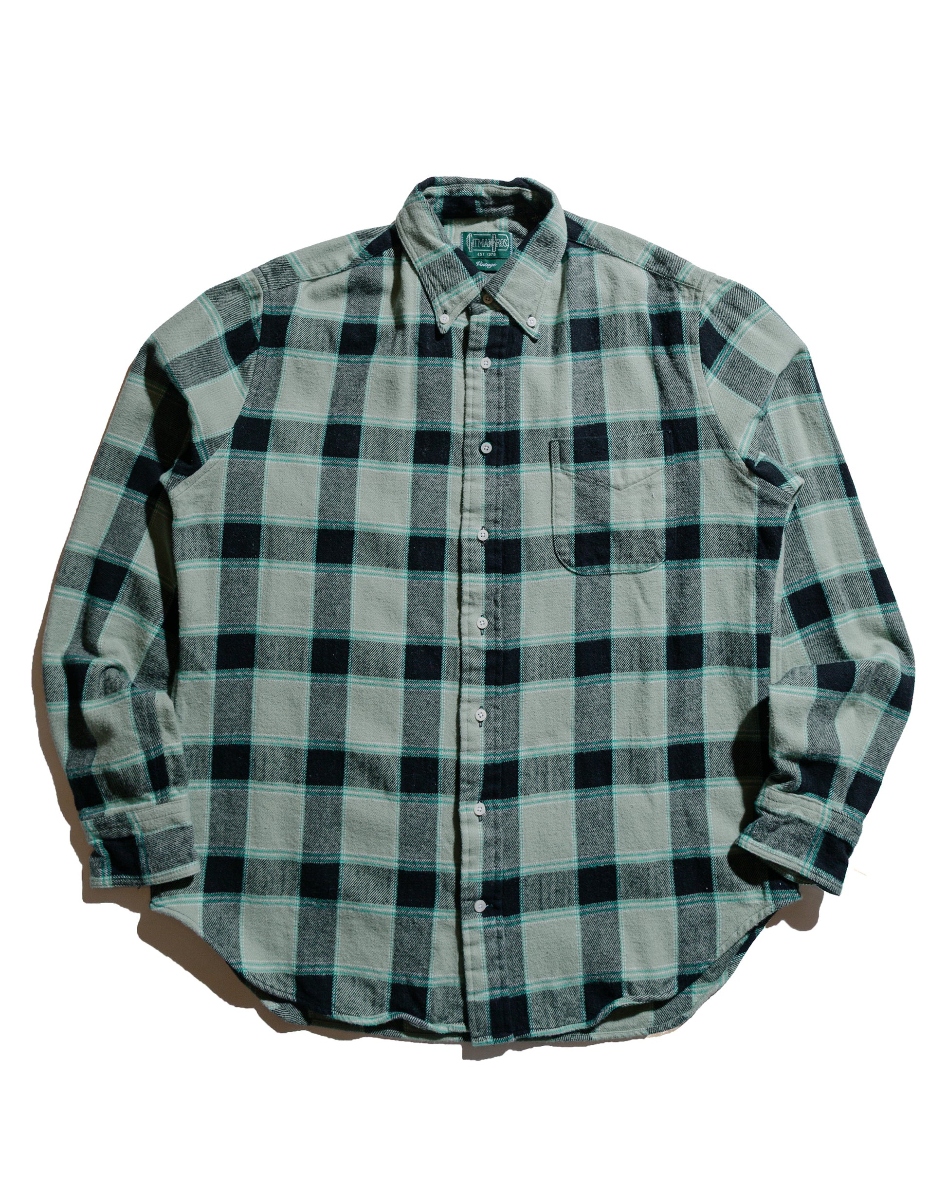 Gitman Vintage Bros. Celeste GreenBlack Brushed Winter Madras Shirt