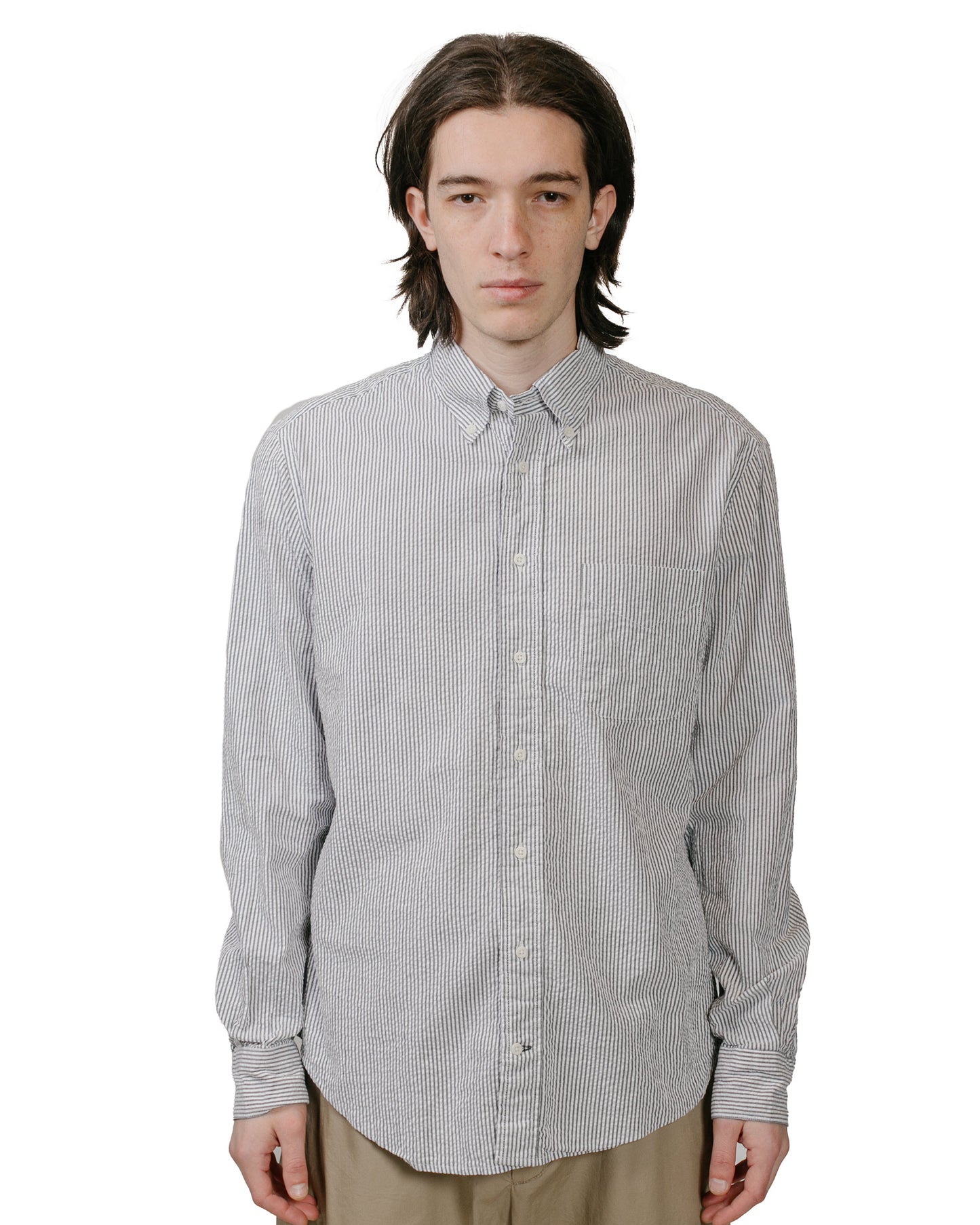 Gitman Vintage Bros. Charcoal Seersucker Shirt model front