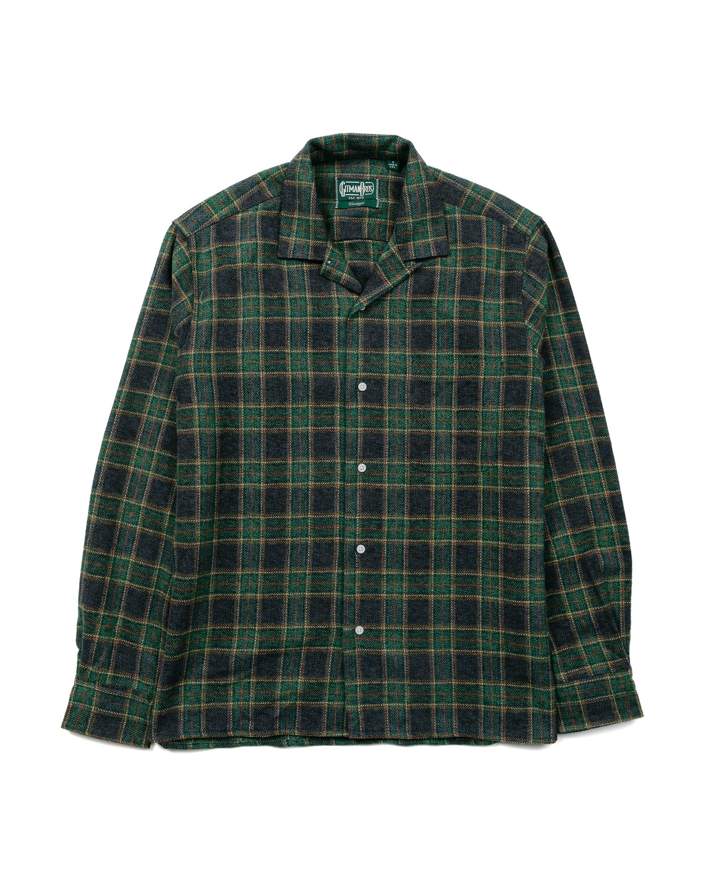 Gitman Vintage Bros. Green Cotton Tweed Check Camp Shirt