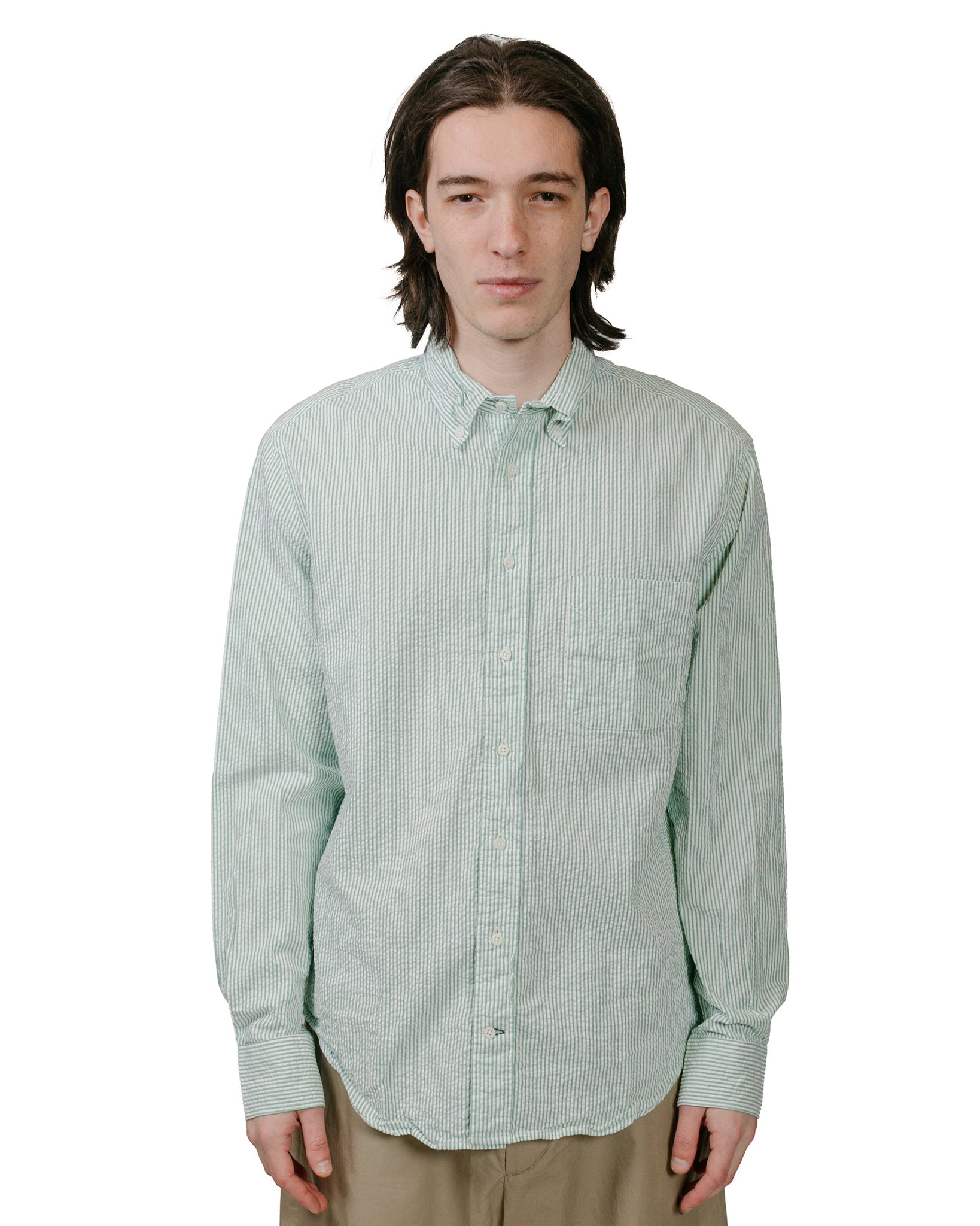 Gitman Vintage Bros. Green Seersucker Shirt model front