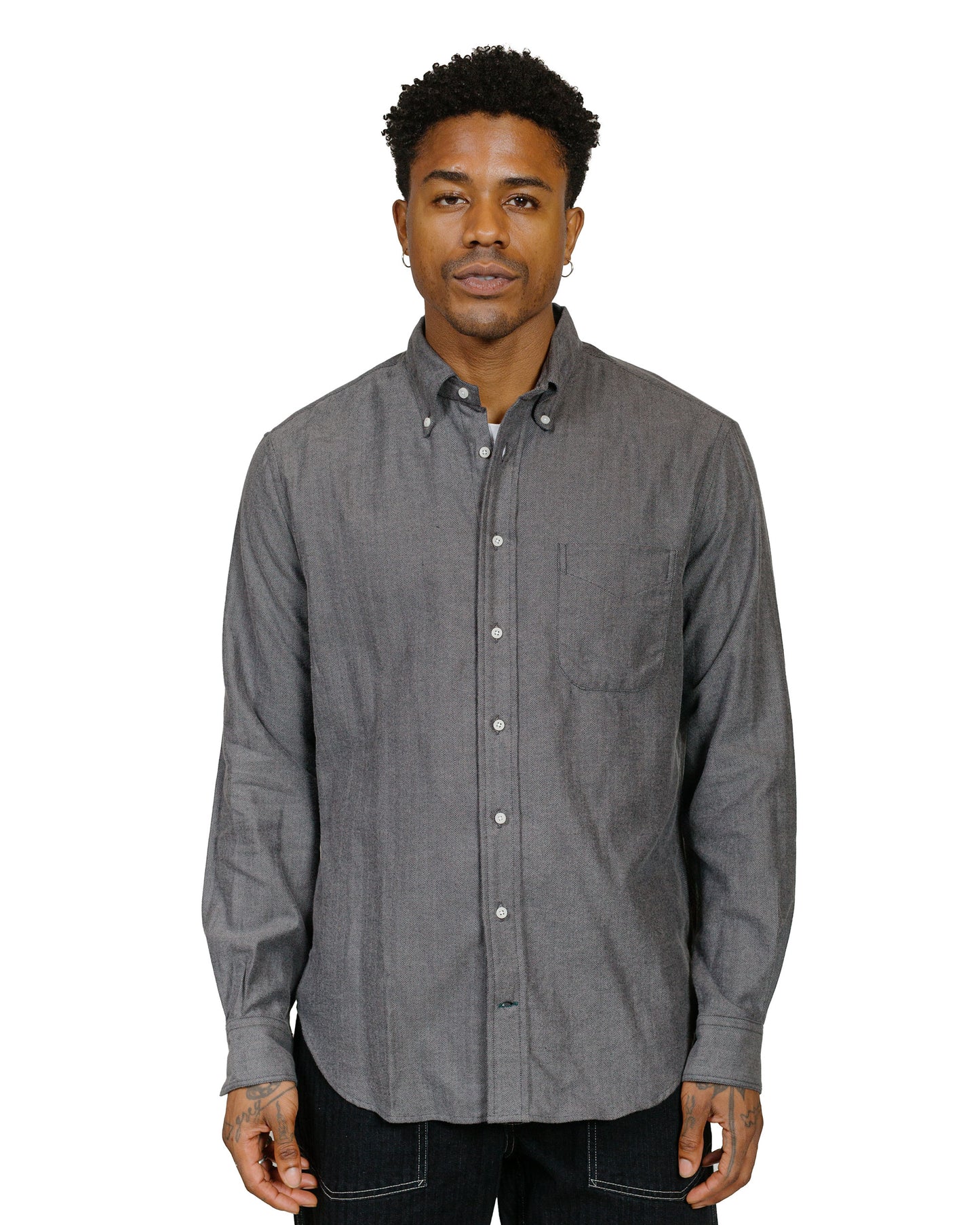 Gitman Vintage Bros. Grey Shetland Flannel Shirt model front