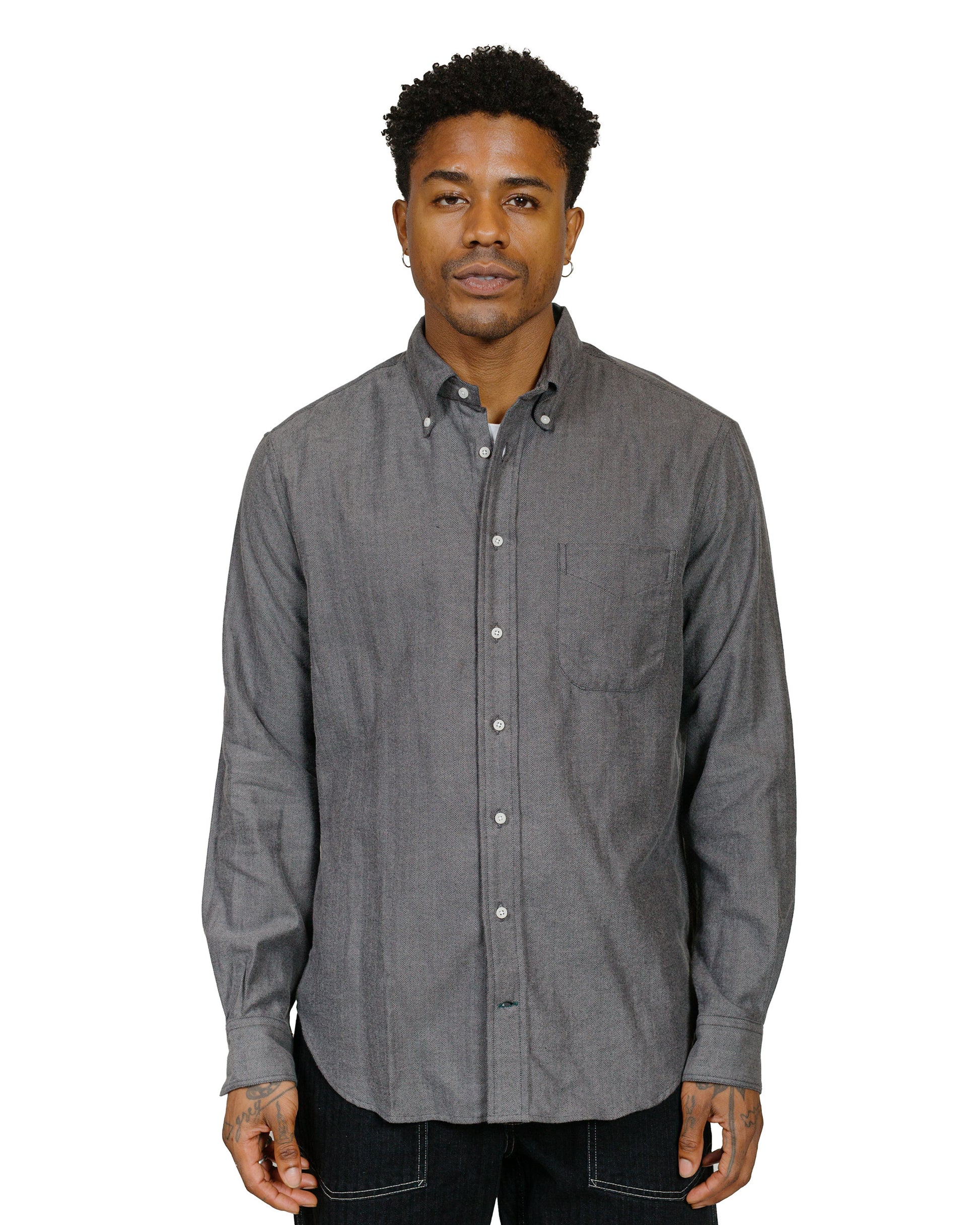 Gitman Vintage Bros. Grey Shetland Flannel Shirt model front