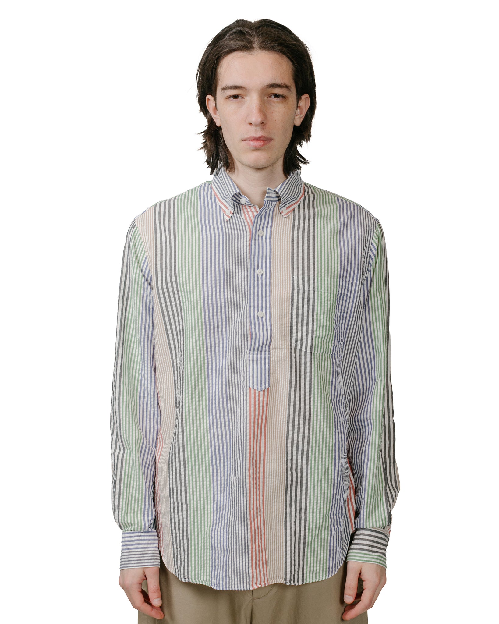 Gitman Vintage Bros. Multi-Striped Seersucker Popover Shirt model front