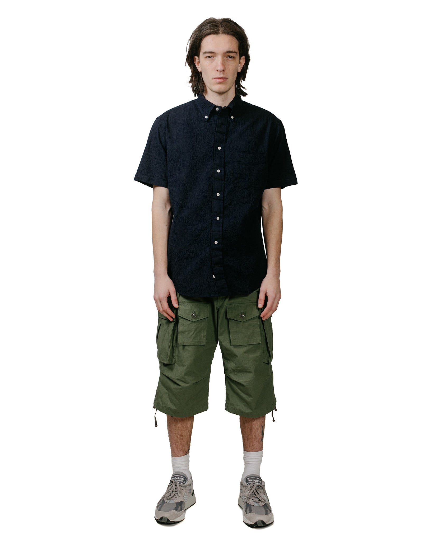 Gitman Vintage Bros. Navy Overdye Seersucker Short Sleeve Shirt model full
