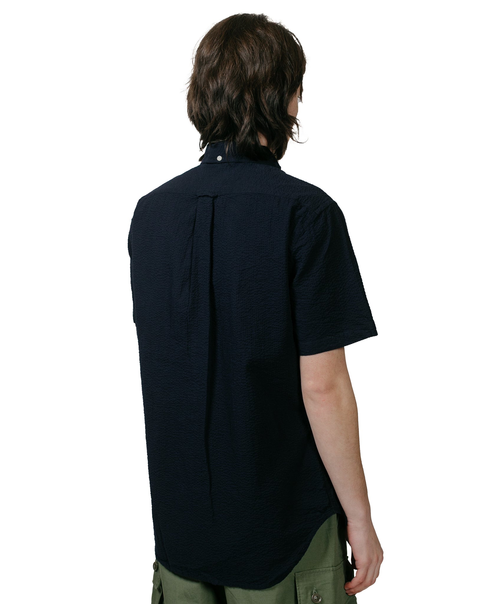Gitman Vintage Bros. Navy Overdye Seersucker Short Sleeve Shirt model back