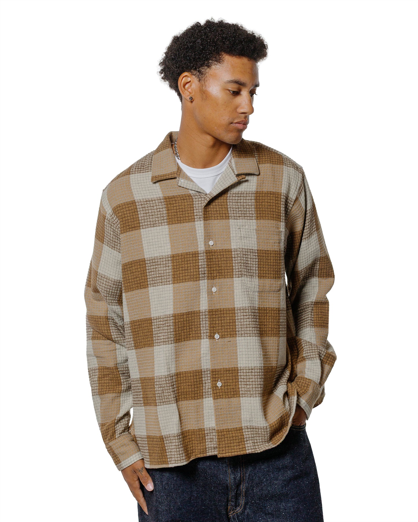 Gitman Vintage Bros. Tan Brushed Waffle Check Camp Shirt