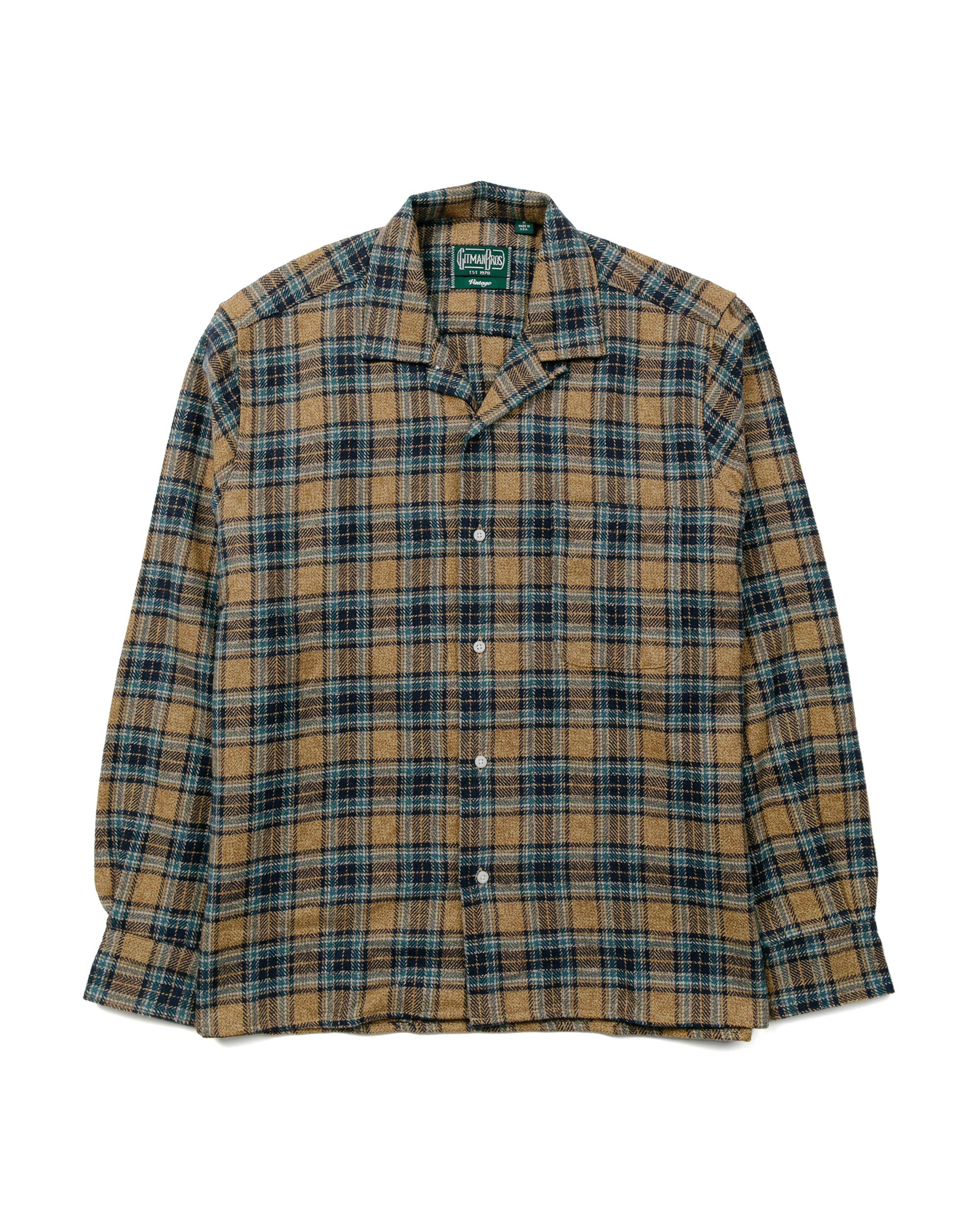 Gitman Vintage Bros. Tan Cotton Tweed Check Camp Shirt