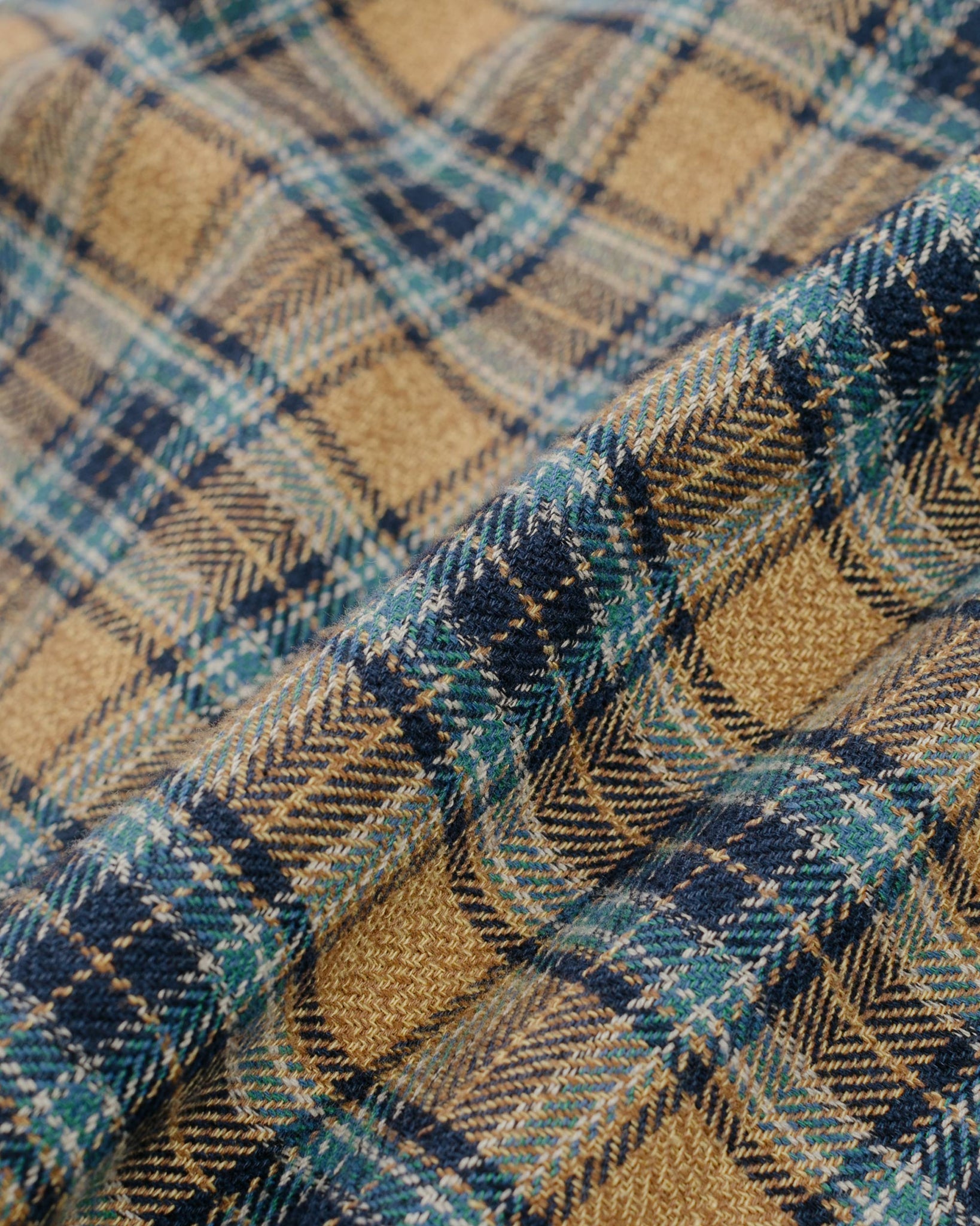 Gitman Vintage Bros. Tan Cotton Tweed Check Camp Shirt Fabric