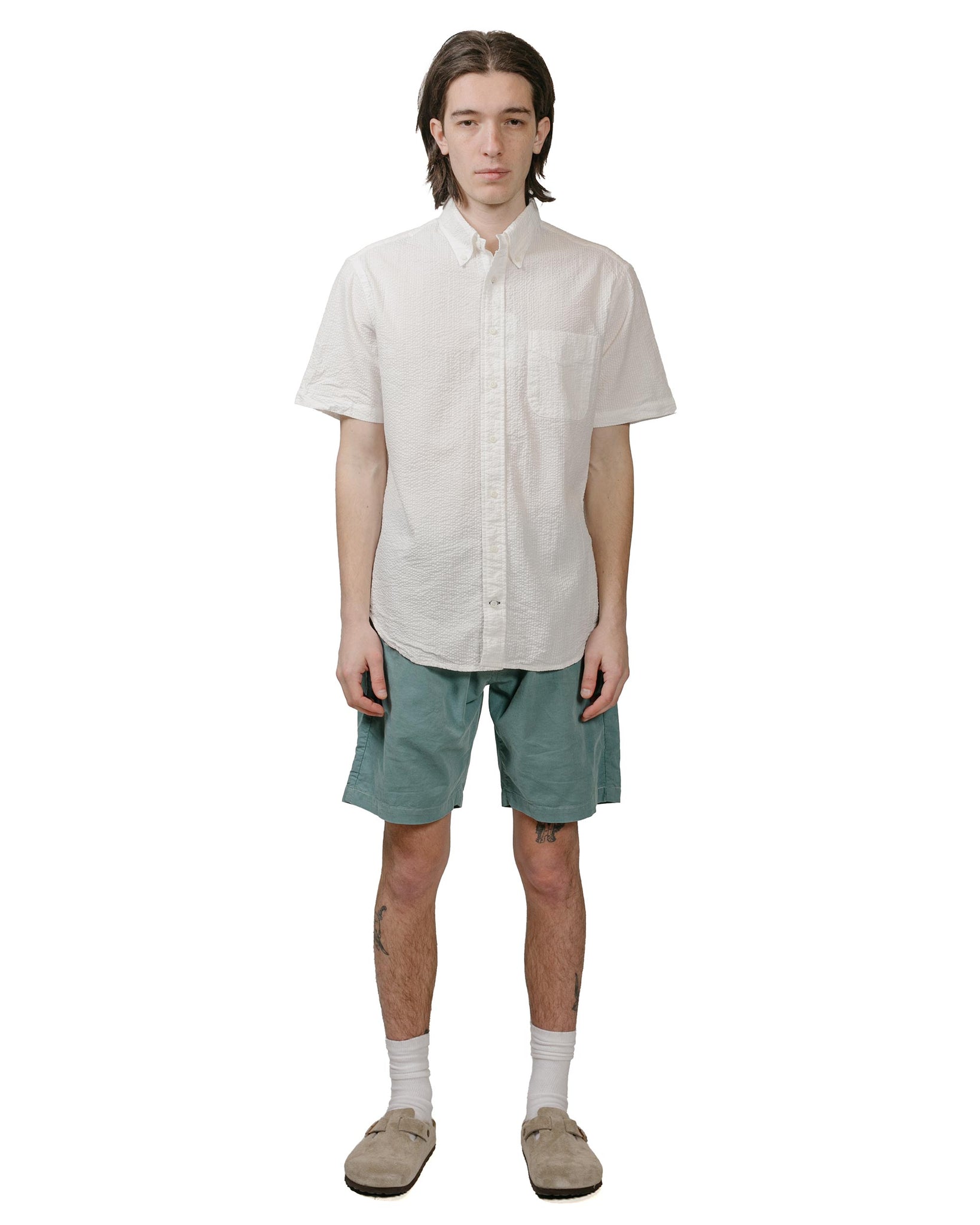 Gitman Vintage Bros. White Seersucker Short Sleeve Shirt model full