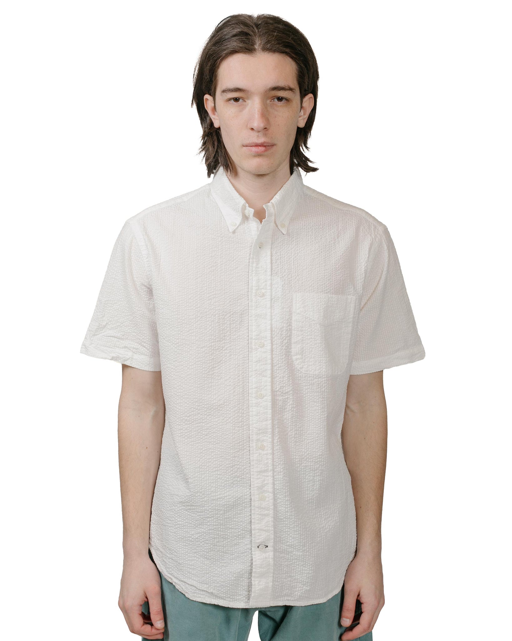 Gitman Vintage Bros. White Seersucker Short Sleeve Shirt model front