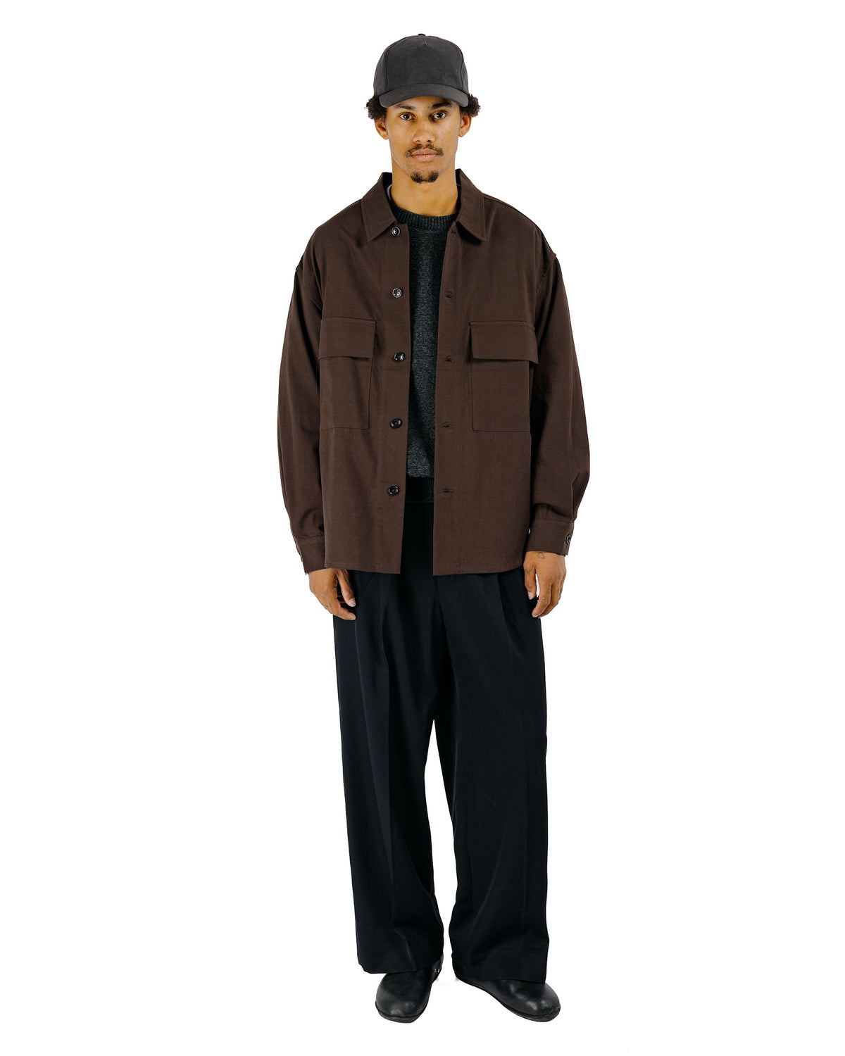 James Coward Double Pocket Overshirt Cotton/Wool Twill Dark Brown