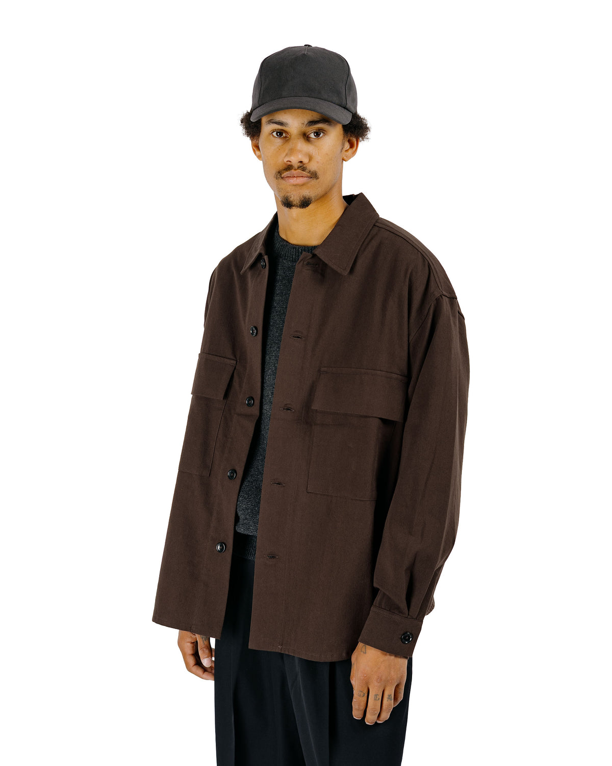 James Coward Double Pocket Overshirt Cotton/Wool Twill Dark Brown