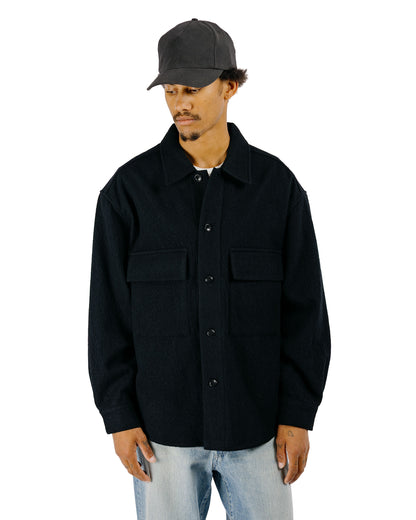 James Coward Double Pocket Overshirt Piece Dyed Wool Twill Black