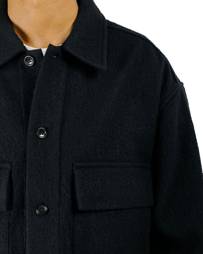 James Coward Double Pocket Overshirt Piece Dyed Wool Twill Black