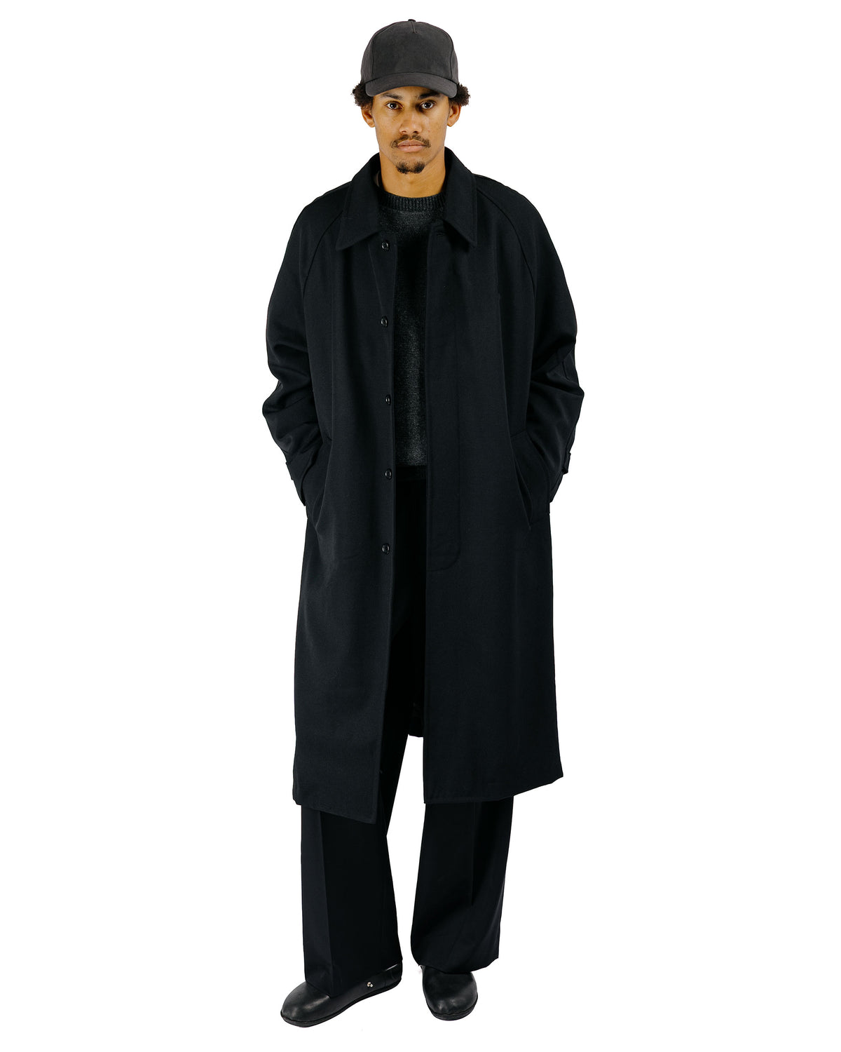 James Coward Draft Coat Heavyweight Wool Gabardine Black