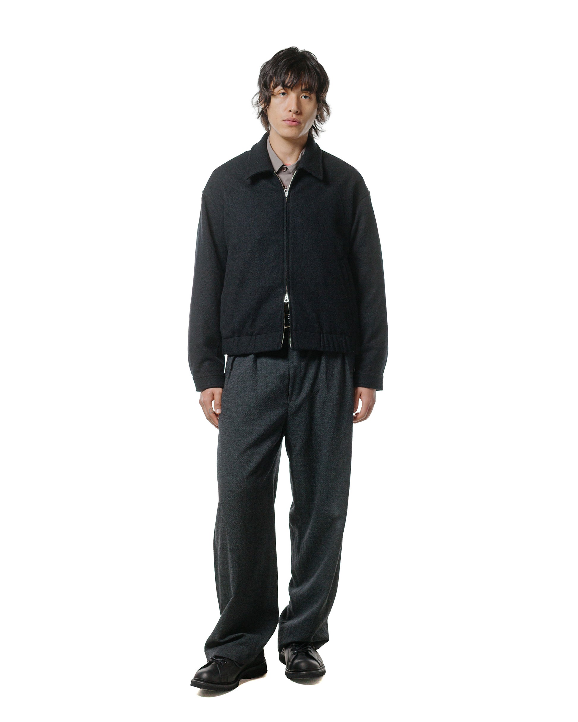 James Coward Machine Jacket Piece Dyed Black Wool Flannel
