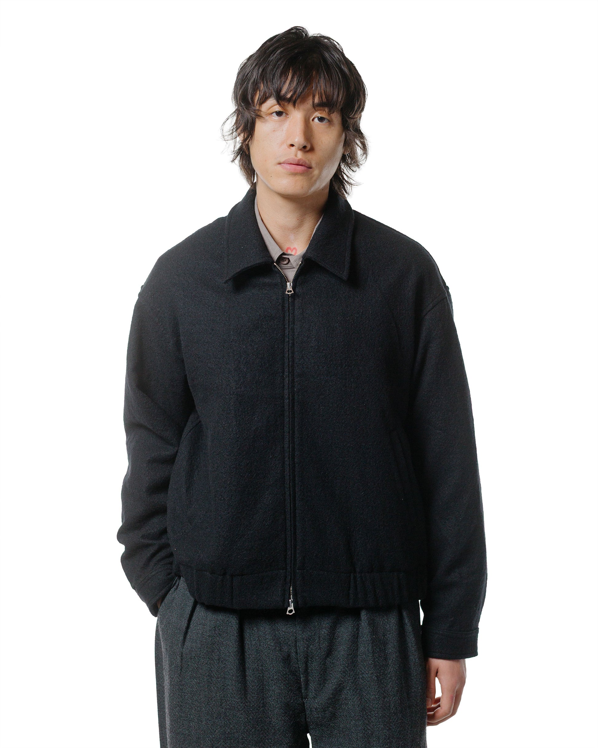 James Coward Machine Jacket Piece Dyed Black Wool Flannel