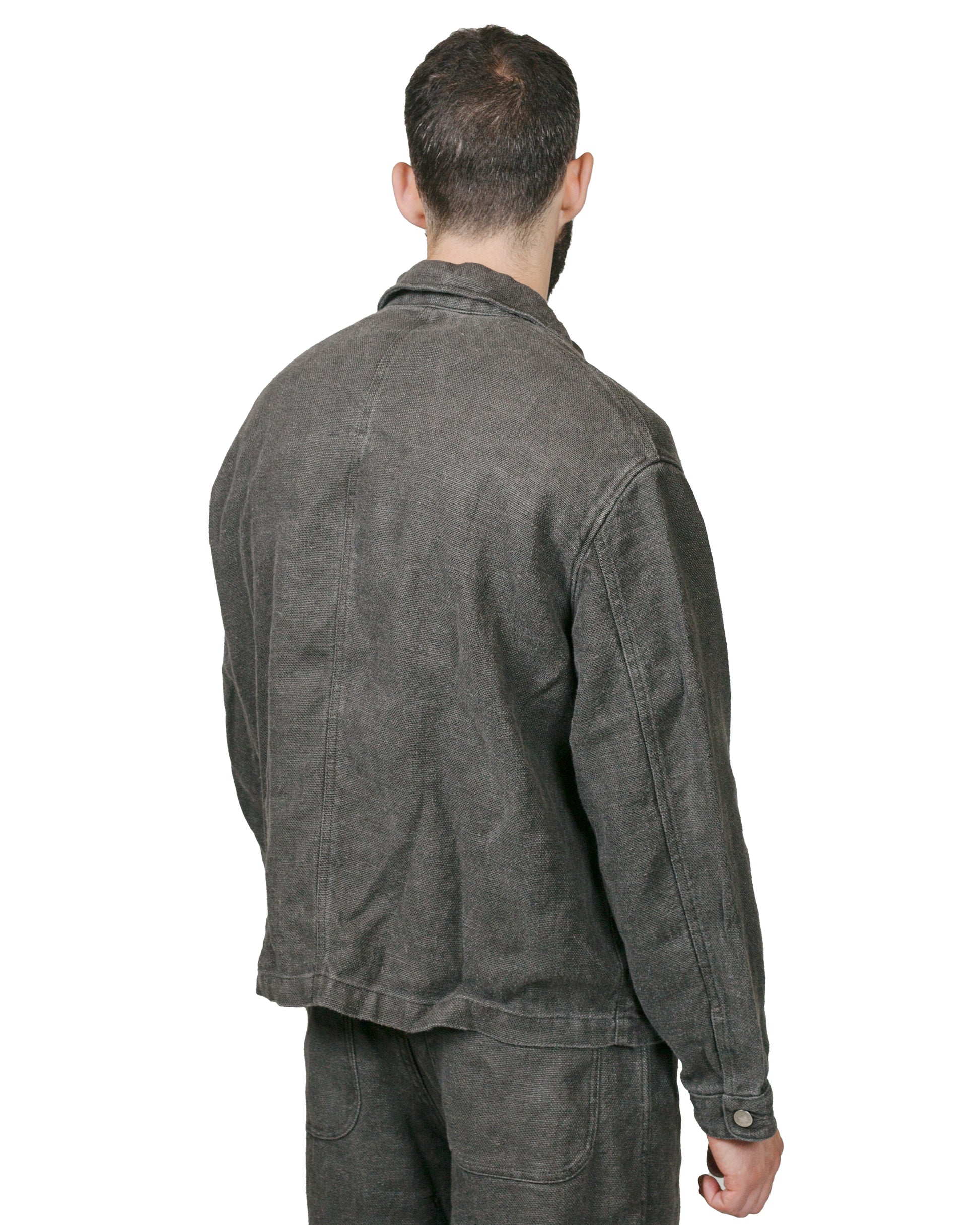 James Coward Replica Jacket Overdyed Charcoal Belgian Linen model back
