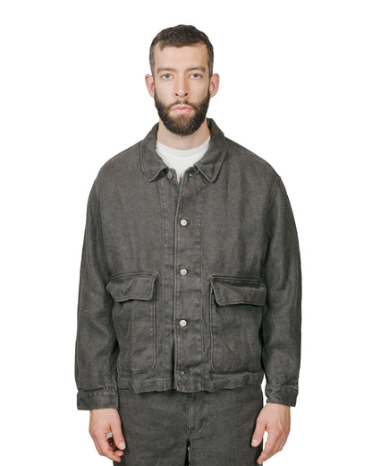 James Coward Replica Jacket Overdyed Charcoal Belgian Linen model front
